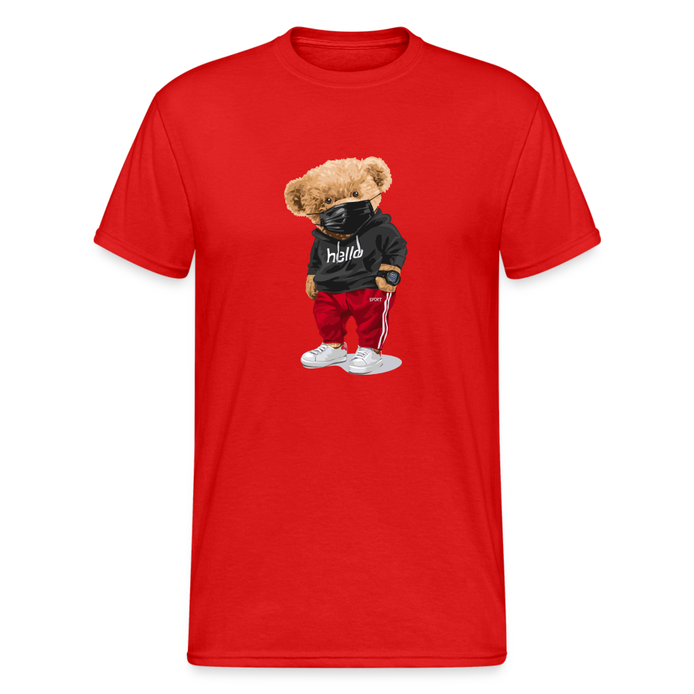 Teddybär Bear Hello Streetwear Spruch T-Shirt Herren - Rot