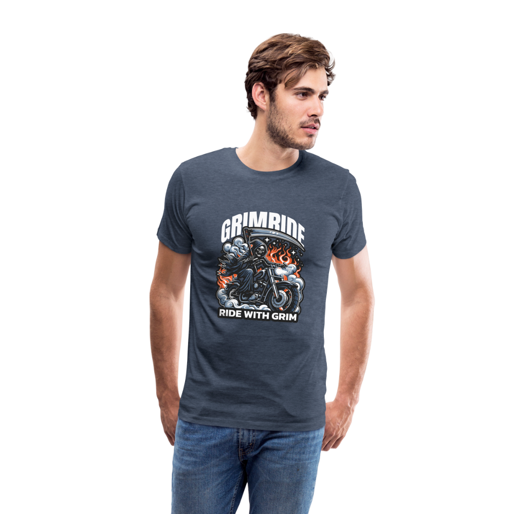 Grimride Ride With Grim Premium T-Shirt Herren - Blau meliert