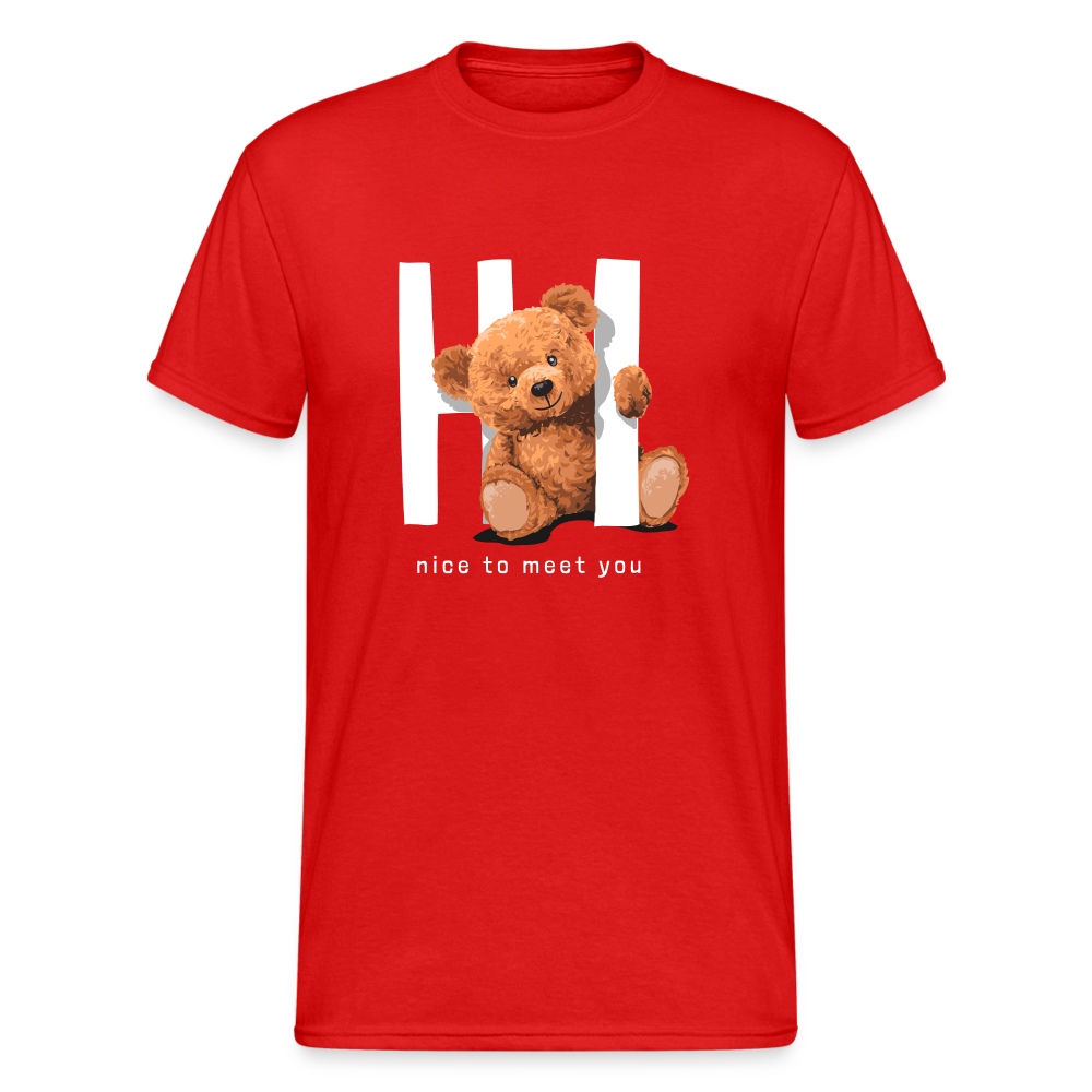 Teddybär Bear Hi Streetwear Spruch T-Shirt Herren - Rot