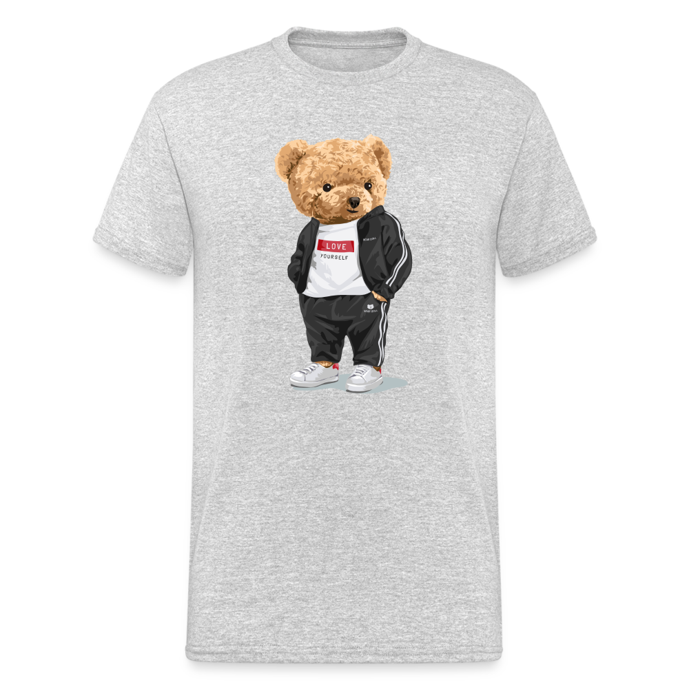 Teddybär Bear Love yourself Streetwear Spruch T-Shirt Herren - Grau meliert