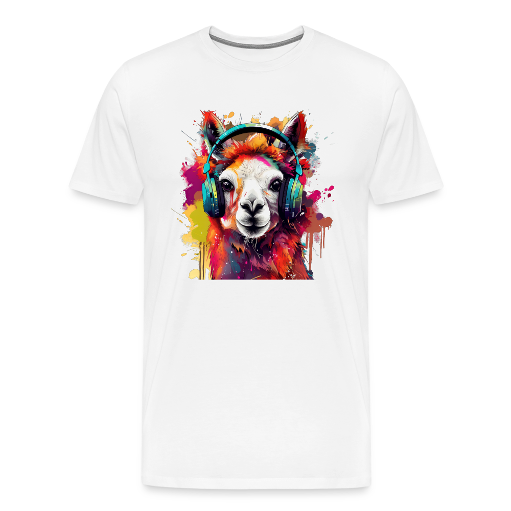 Lama Kopfhörer Safari Zoo Männer Premium T-Shirt - Weiß