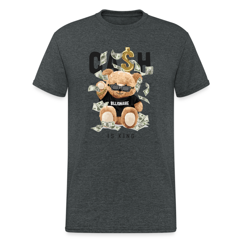 Teddybär Bear Cash Is King Streetwear Spruch T-Shirt Herren - Dunkelgrau meliert
