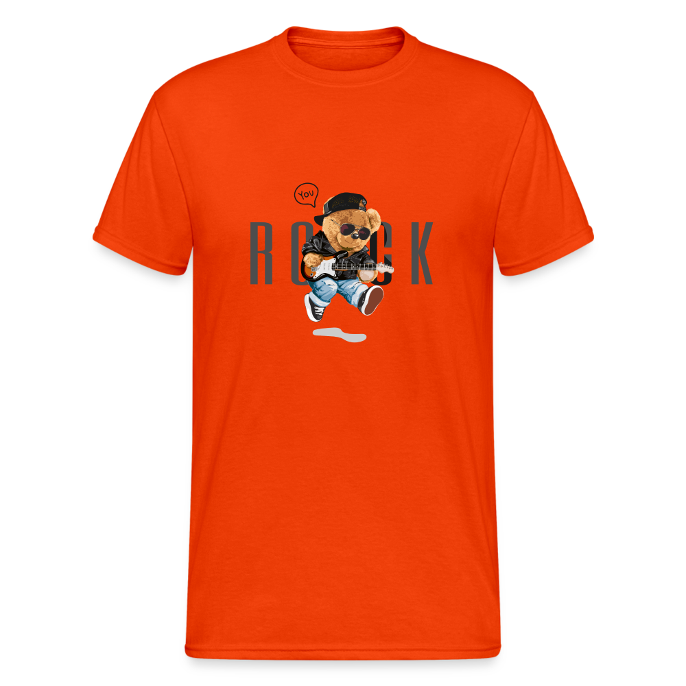 Teddybär Bear Rock Streetwear Spruch T-Shirt Herren - kräftig Orange