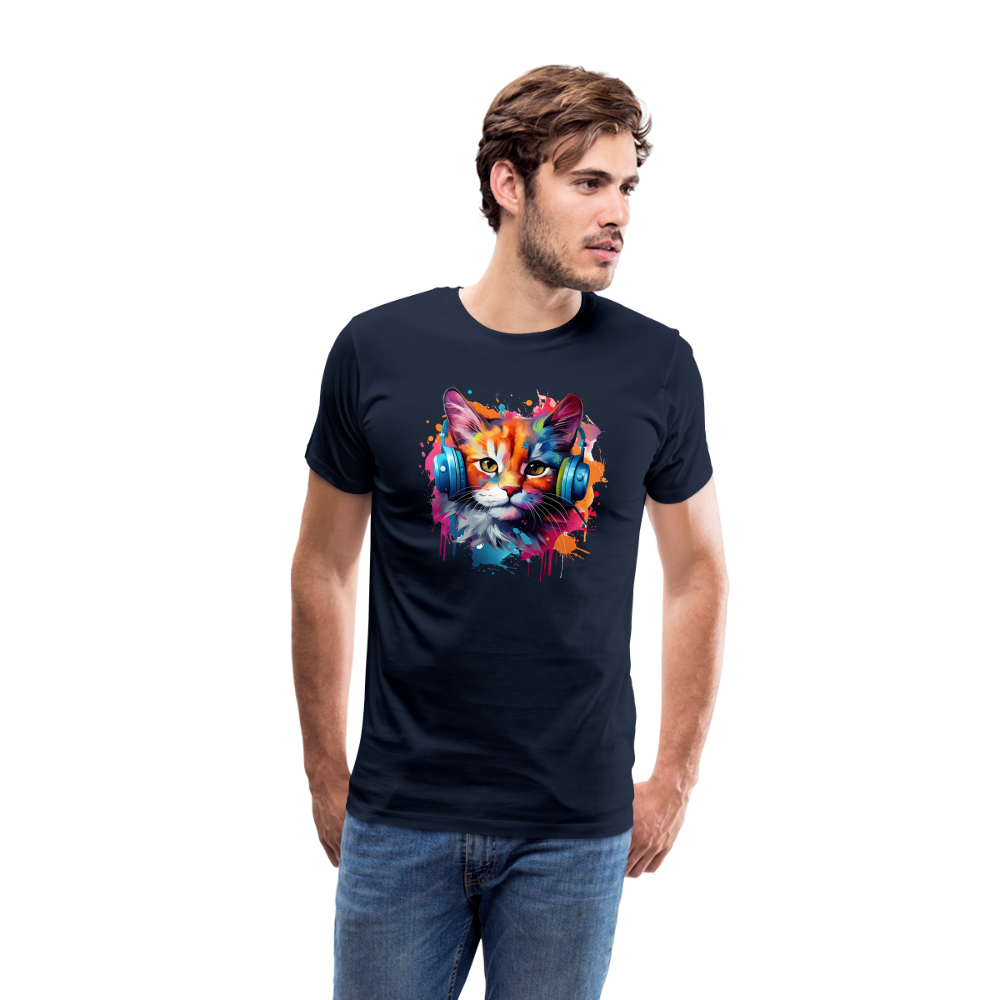 Katze Kopfhörer Männer Premium T-Shirt - Navy