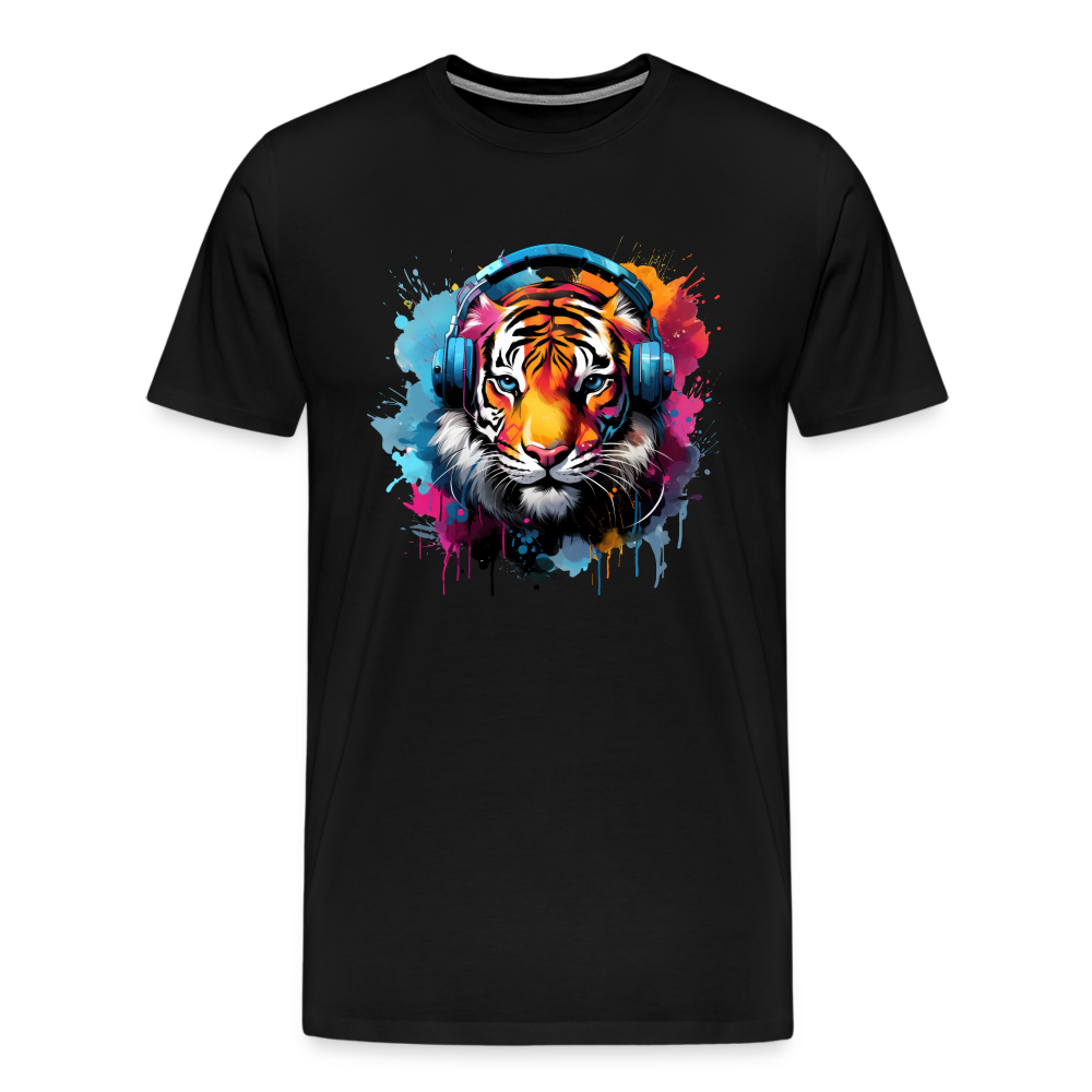 Tiger Kopfhörern Safari Zoo Männer Premium T-Shirt - Schwarz