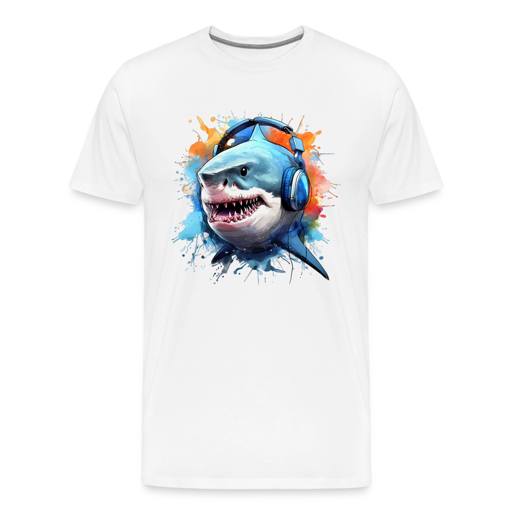 Hai Kopfhörer Safari Zoo Männer Premium T-Shirt - Weiß