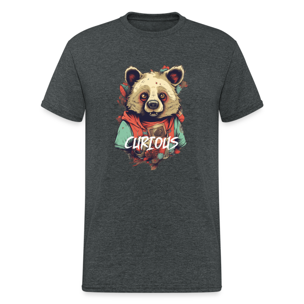 Teddybär Bear Curious Streetwear Spruch T-Shirt Herren - Dunkelgrau meliert