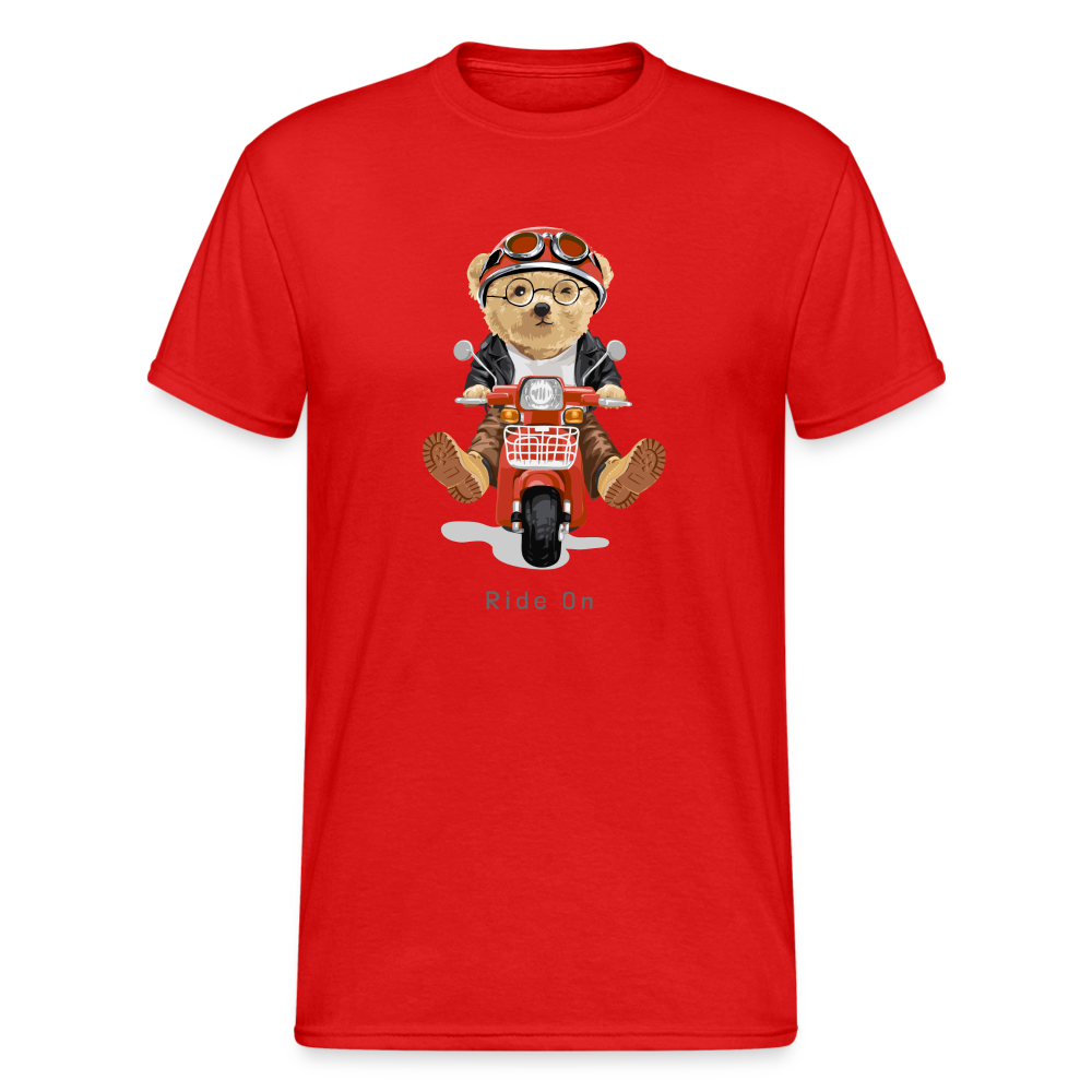 Teddybär Bear Ride on Streetwear Spruch T-Shirt Herren - Rot