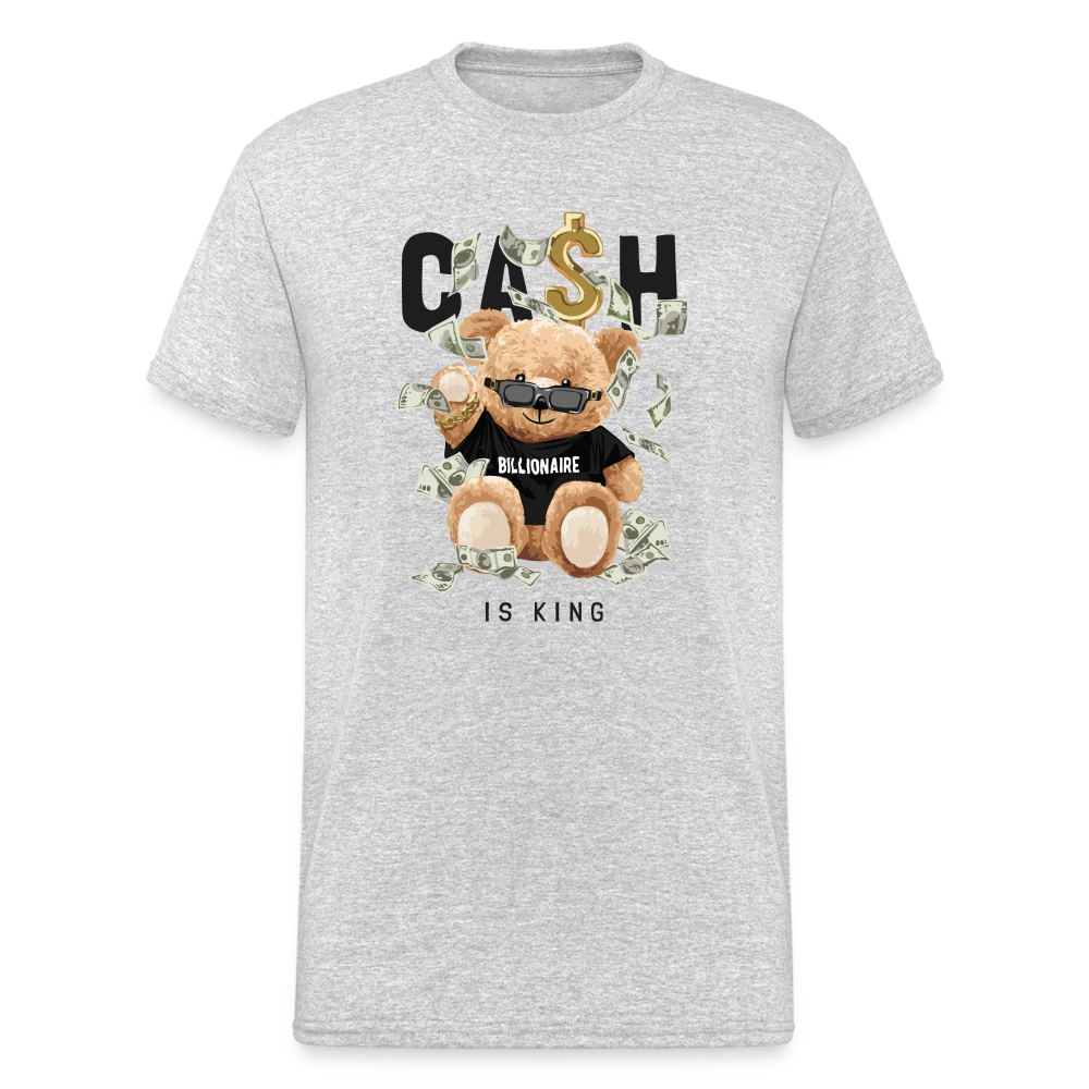Teddybär Bear Cash Is King Streetwear Spruch T-Shirt Herren - Grau meliert