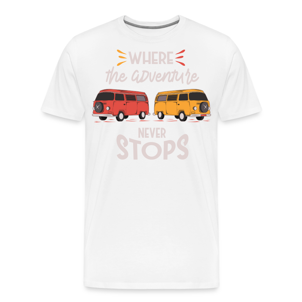 Where the Adventure Never Stops Camping Vanlife Premium T-Shirt Herren - Weiß