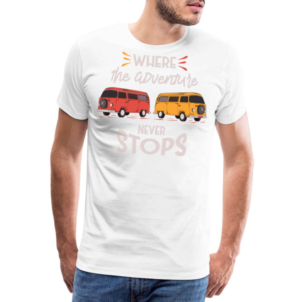 Where the Adventure Never Stops Camping Vanlife Premium T-Shirt Herren - Weiß