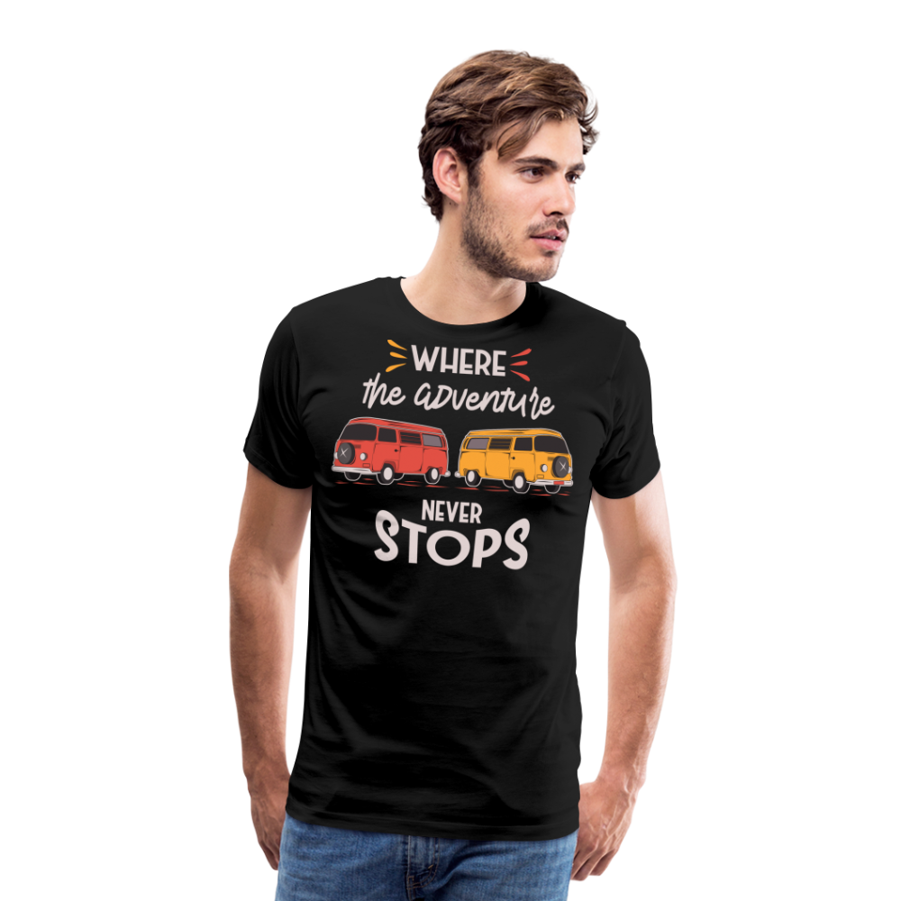 Where the Adventure Never Stops Camping Vanlife Premium T-Shirt Herren - Schwarz