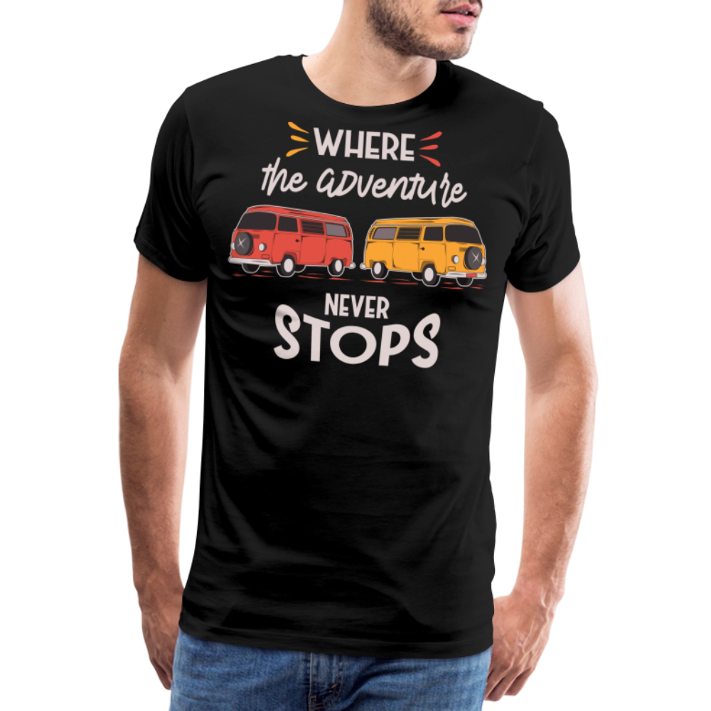 Where the Adventure Never Stops Camping Vanlife Premium T-Shirt Herren - Schwarz