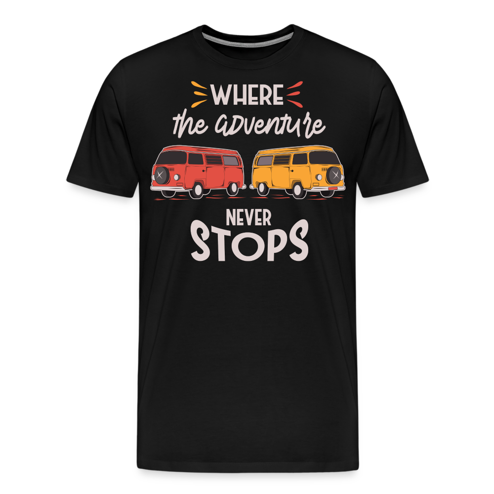 Where the Adventure Never Stops Camping Vanlife Premium T-Shirt Herren - Schwarz