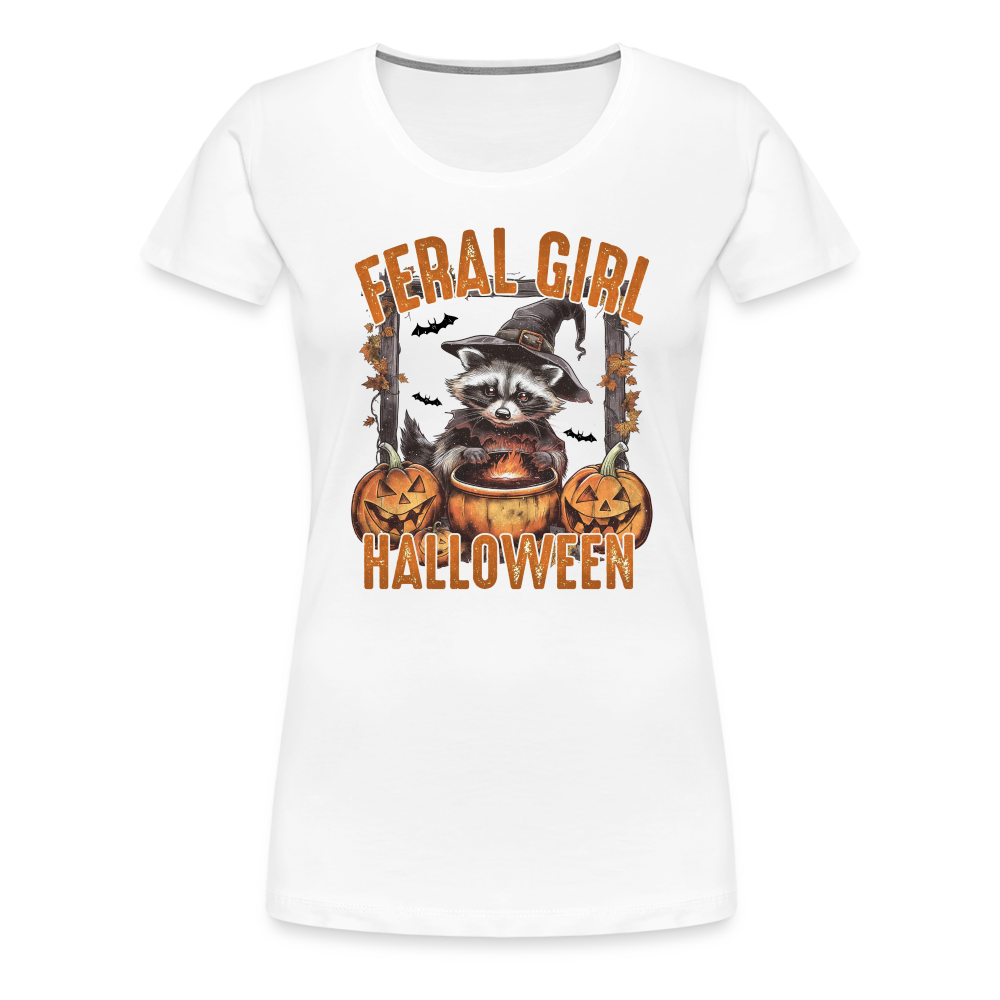 FERAL GIRL Halloween Horror Premium T-Shirt Damen - Weiß