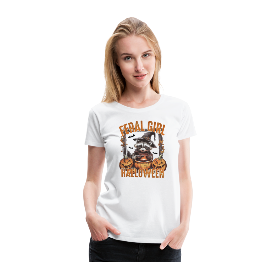 FERAL GIRL Halloween Horror Premium T-Shirt Damen - Weiß