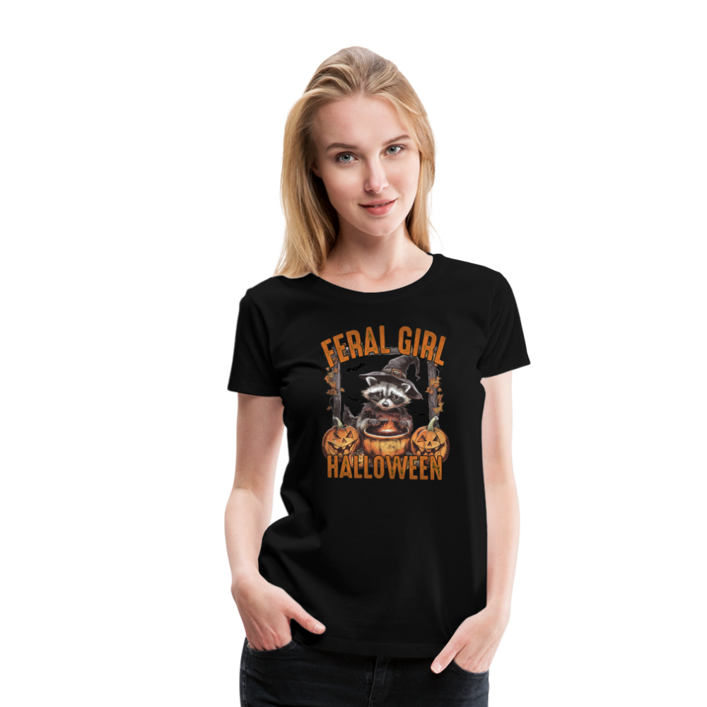 FERAL GIRL Halloween Horror Premium T-Shirt Damen - Schwarz