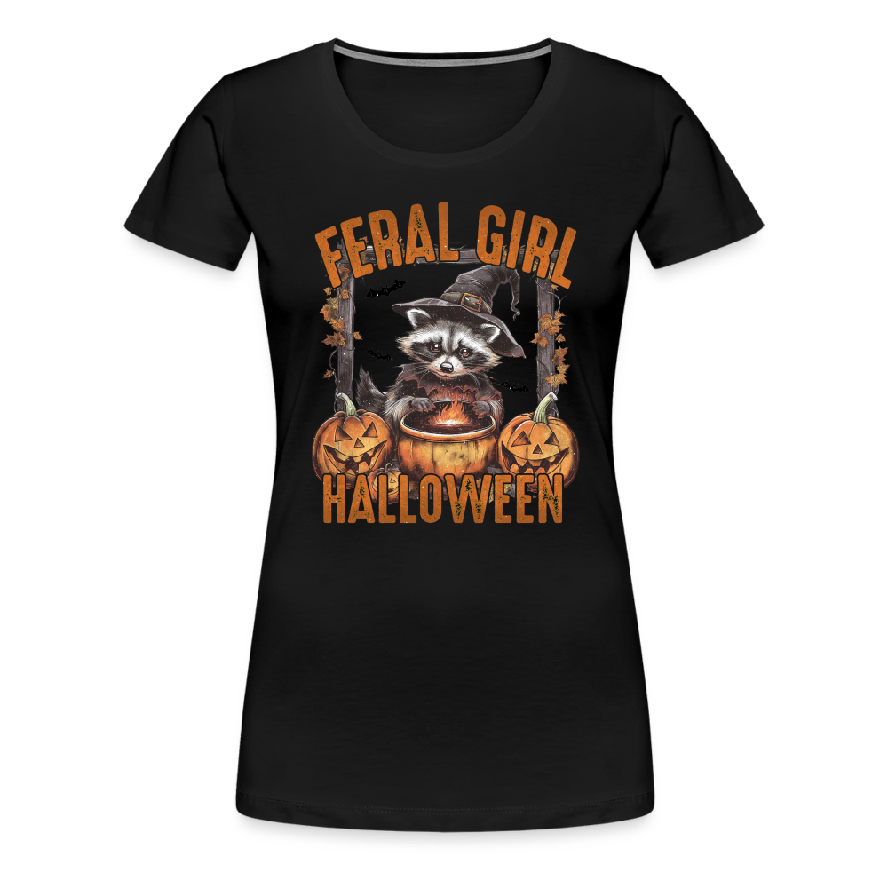 FERAL GIRL Halloween Horror Premium T-Shirt Damen - Schwarz