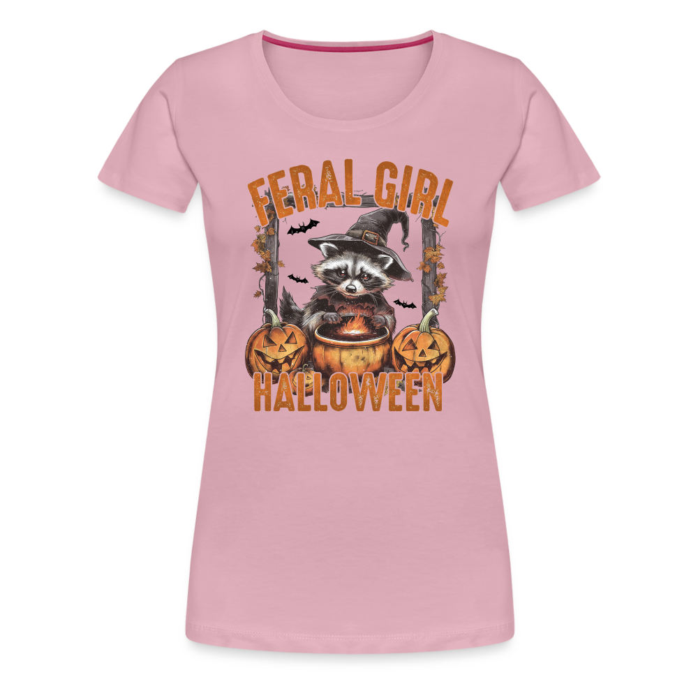 FERAL GIRL Halloween Horror Premium T-Shirt Damen - Hellrosa