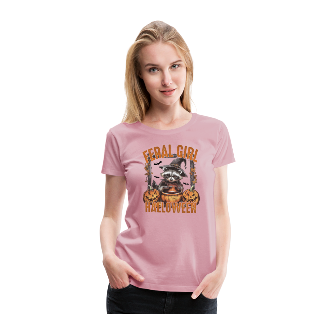 FERAL GIRL Halloween Horror Premium T-Shirt Damen - Hellrosa