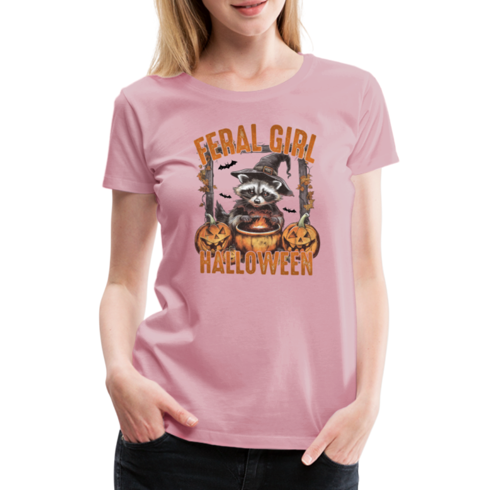 FERAL GIRL Halloween Horror Premium T-Shirt Damen - Hellrosa