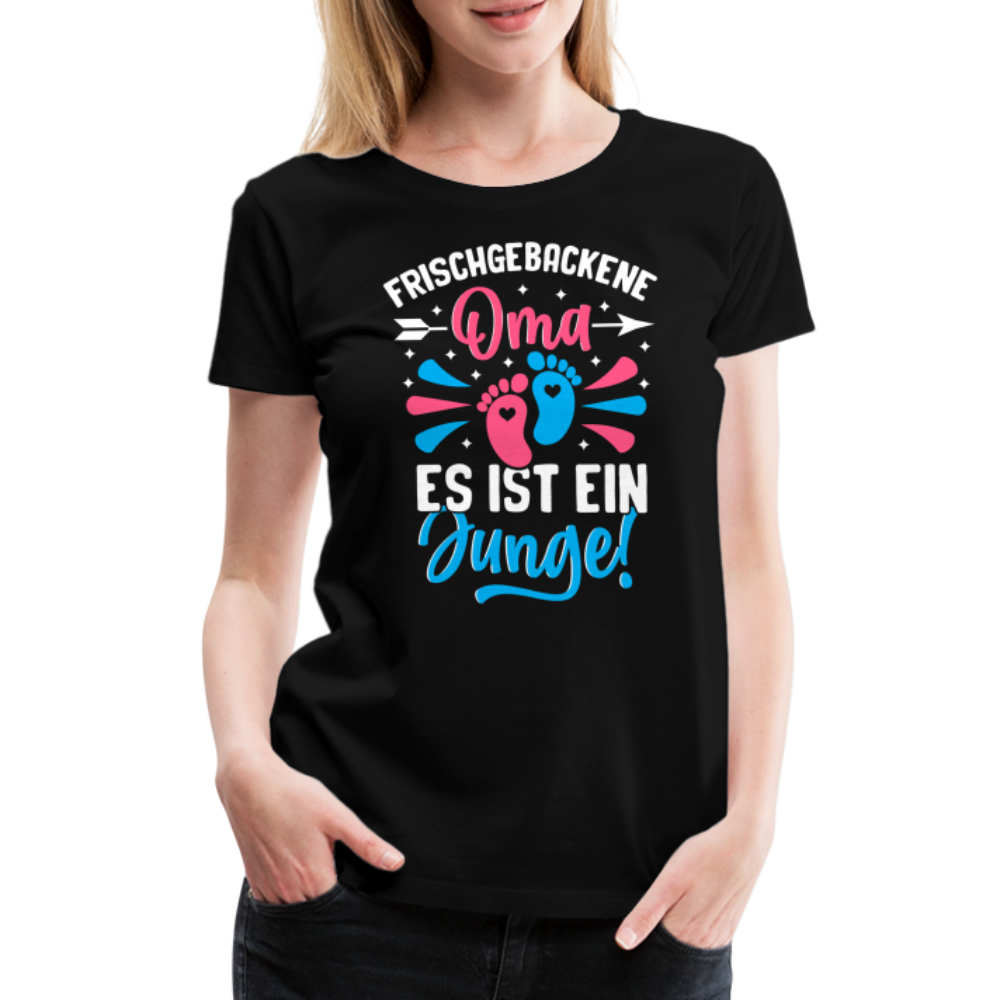 Frischgebackene Oma Es ist ein Junge! lustiges Premium T-Shirt Damen - Schwarz