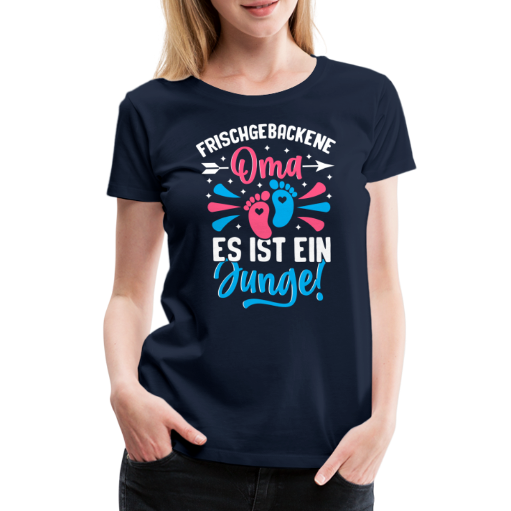 Frischgebackene Oma Es ist ein Junge! lustiges Premium T-Shirt Damen - Navy