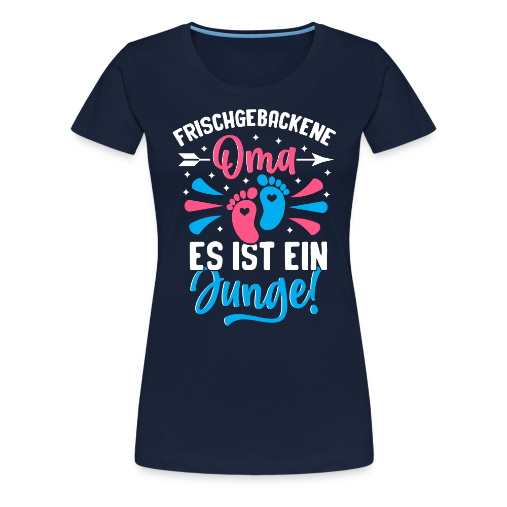 Frischgebackene Oma Es ist ein Junge! lustiges Premium T-Shirt Damen - Navy