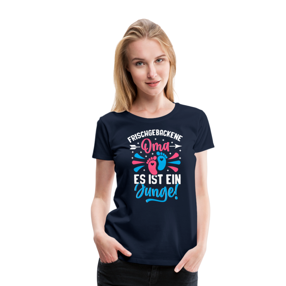 Frischgebackene Oma Es ist ein Junge! lustiges Premium T-Shirt Damen - Navy