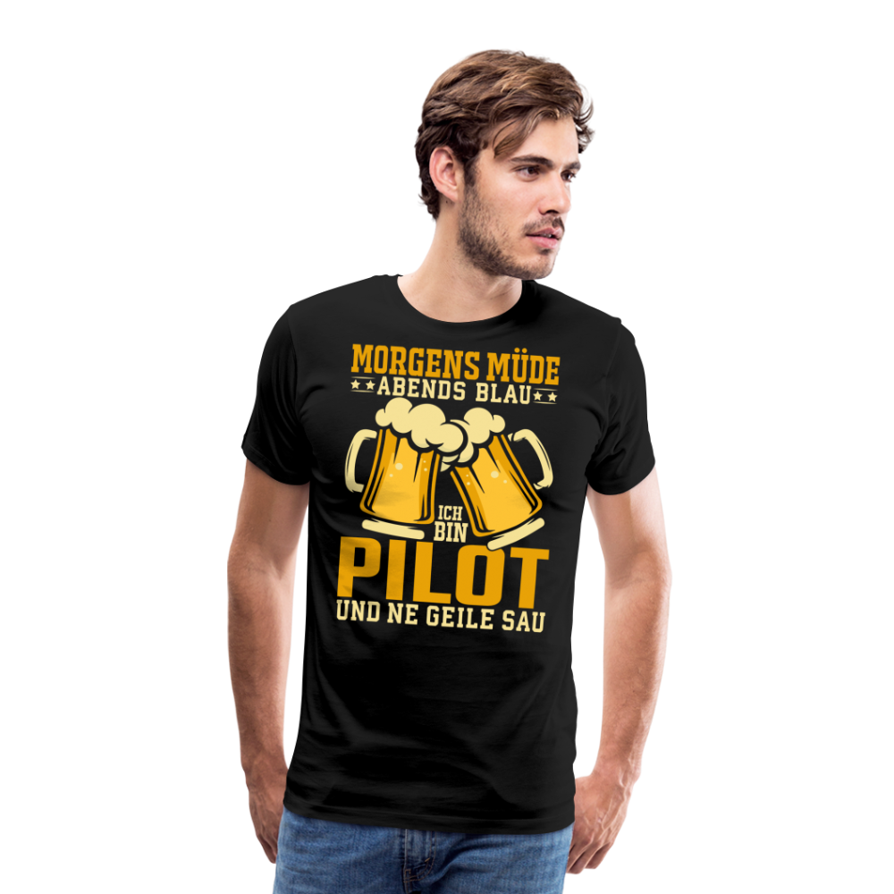 Morgens Müde Abends blau Pilot Bier lustiges Premium T-Shirt Herren - Schwarz