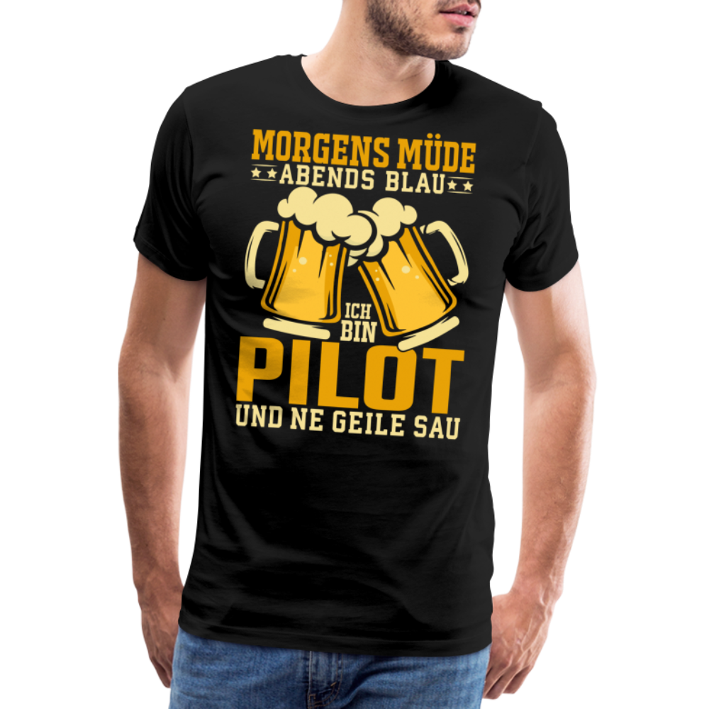 Morgens Müde Abends blau Pilot Bier lustiges Premium T-Shirt Herren - Schwarz