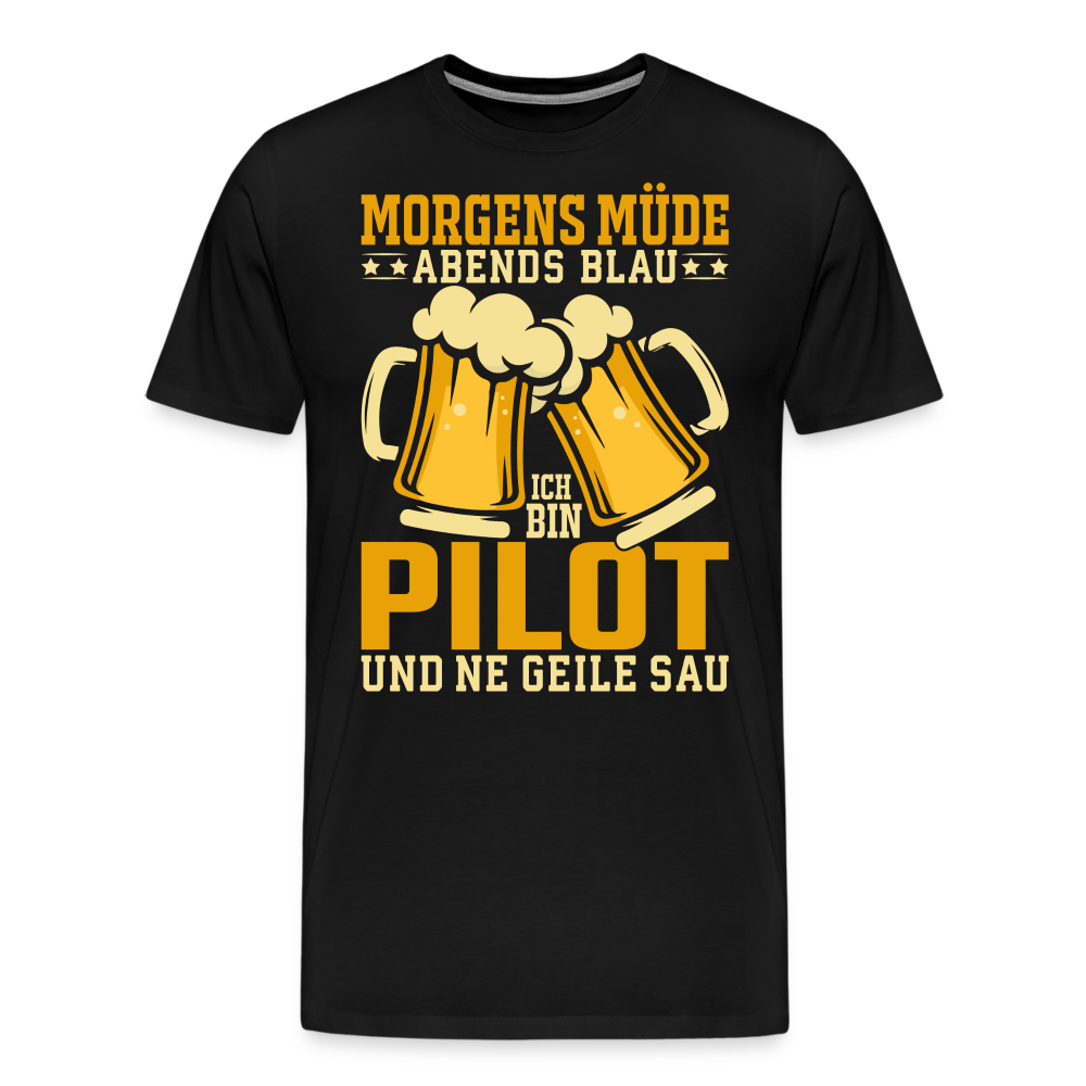 Morgens Müde Abends blau Pilot Bier lustiges Premium T-Shirt Herren - Schwarz