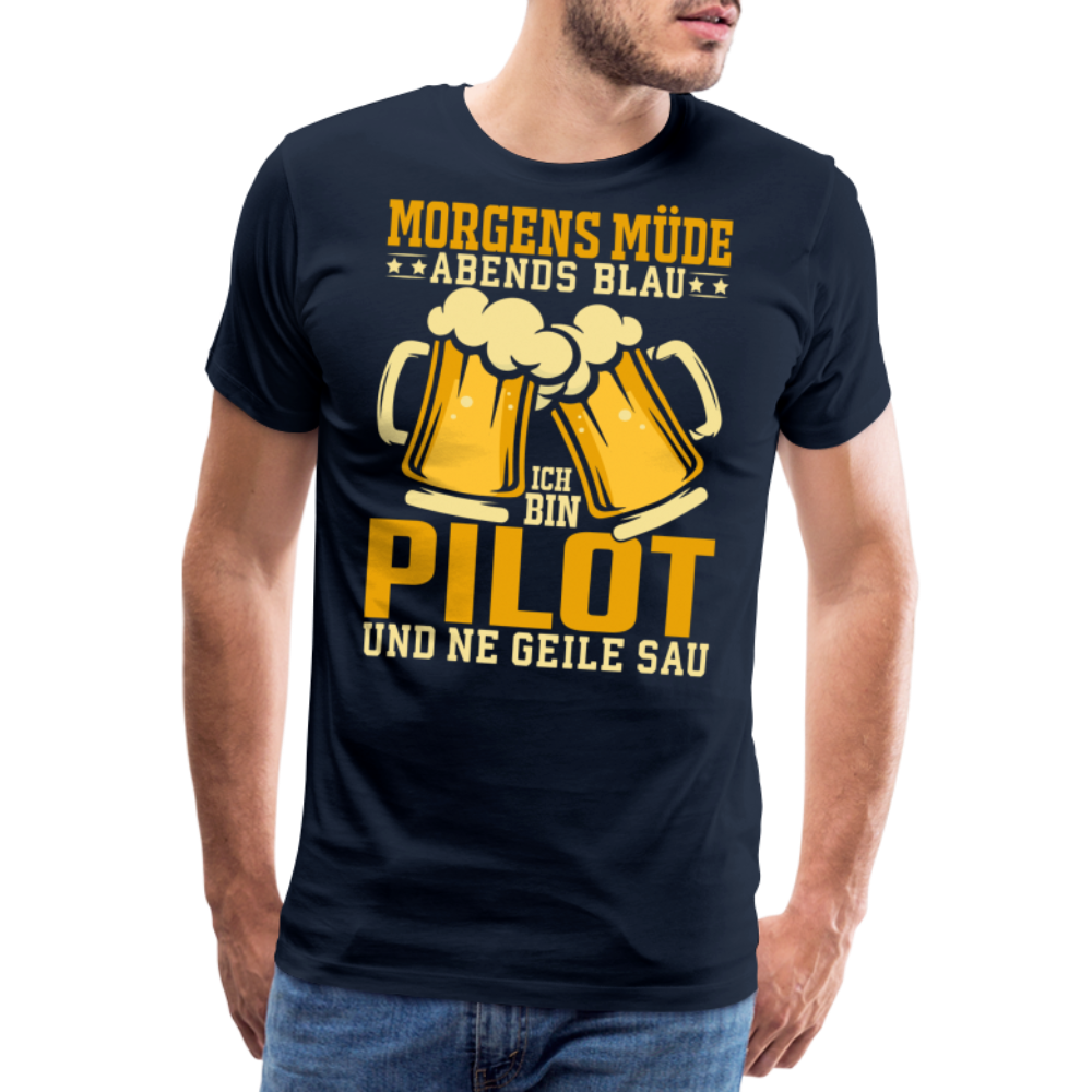Morgens Müde Abends blau Pilot Bier lustiges Premium T-Shirt Herren - Navy