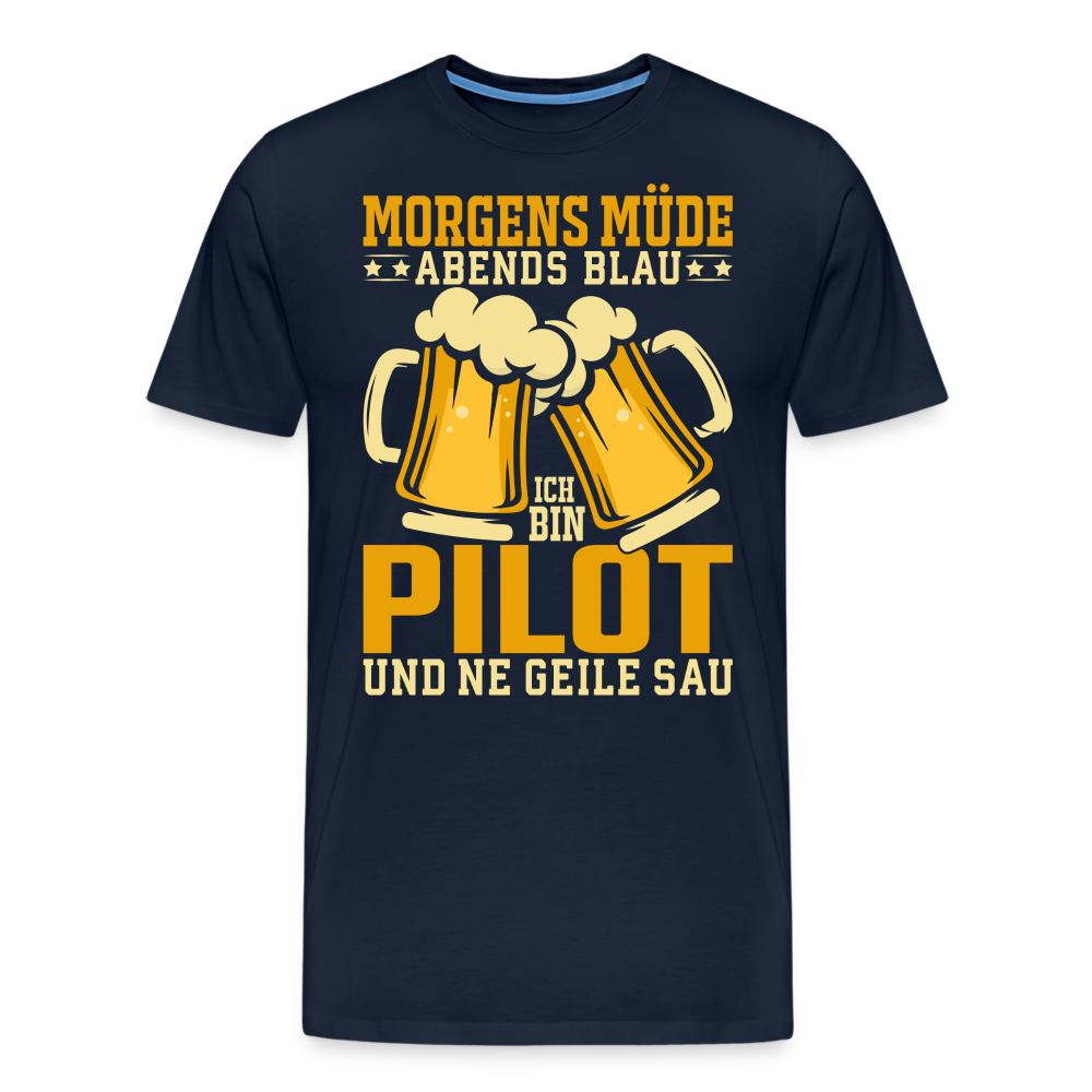 Morgens Müde Abends blau Pilot Bier lustiges Premium T-Shirt Herren - Navy