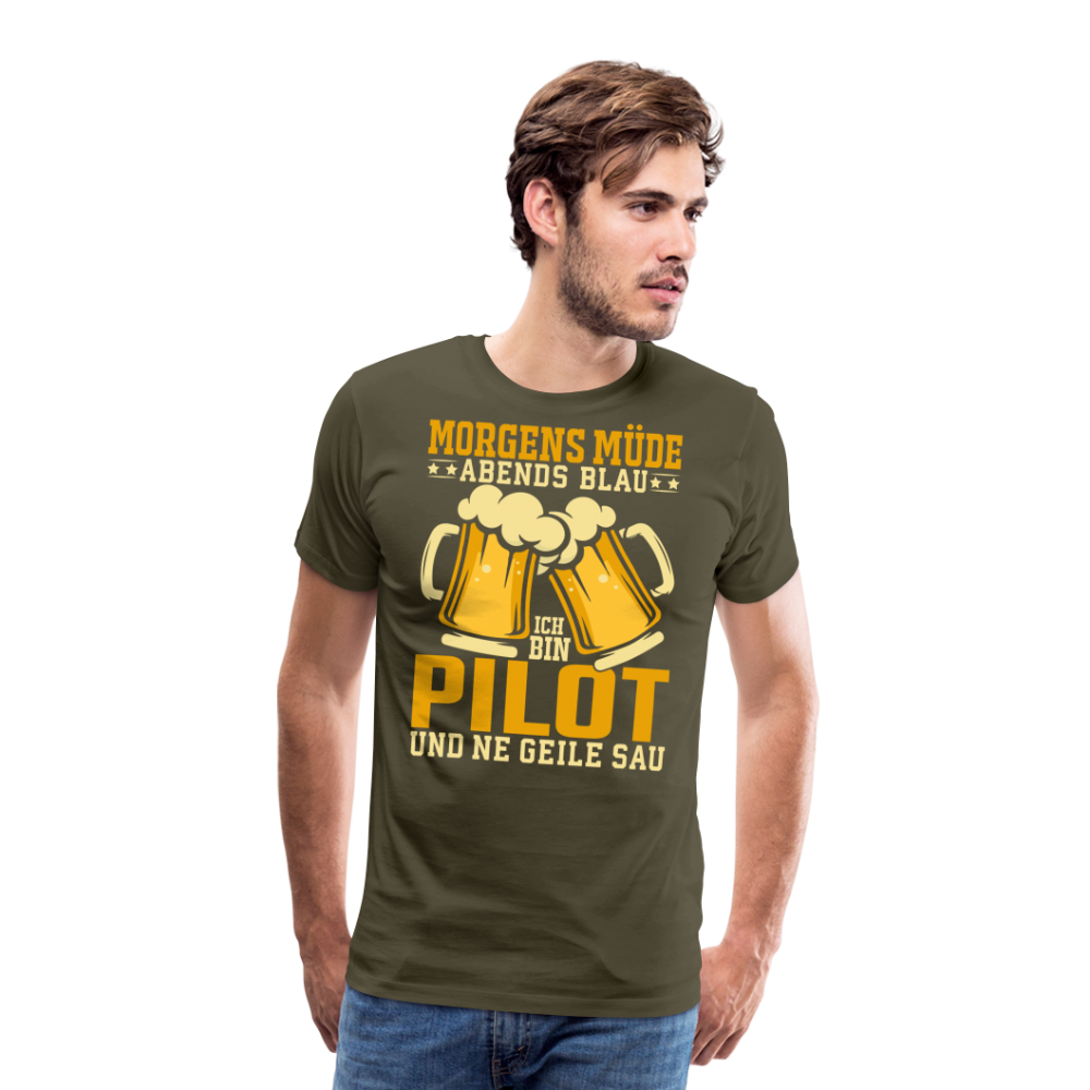 Morgens Müde Abends blau Pilot Bier lustiges Premium T-Shirt Herren - Khaki