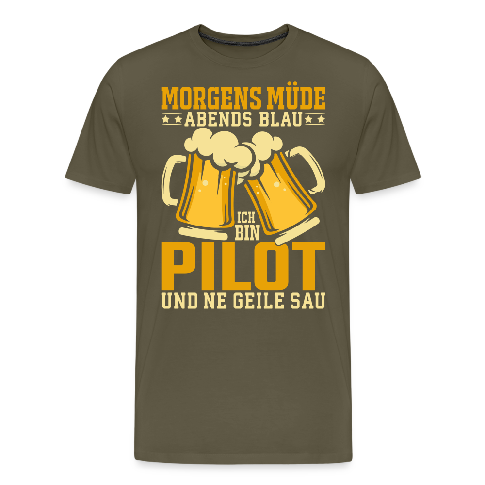Morgens Müde Abends blau Pilot Bier lustiges Premium T-Shirt Herren - Khaki