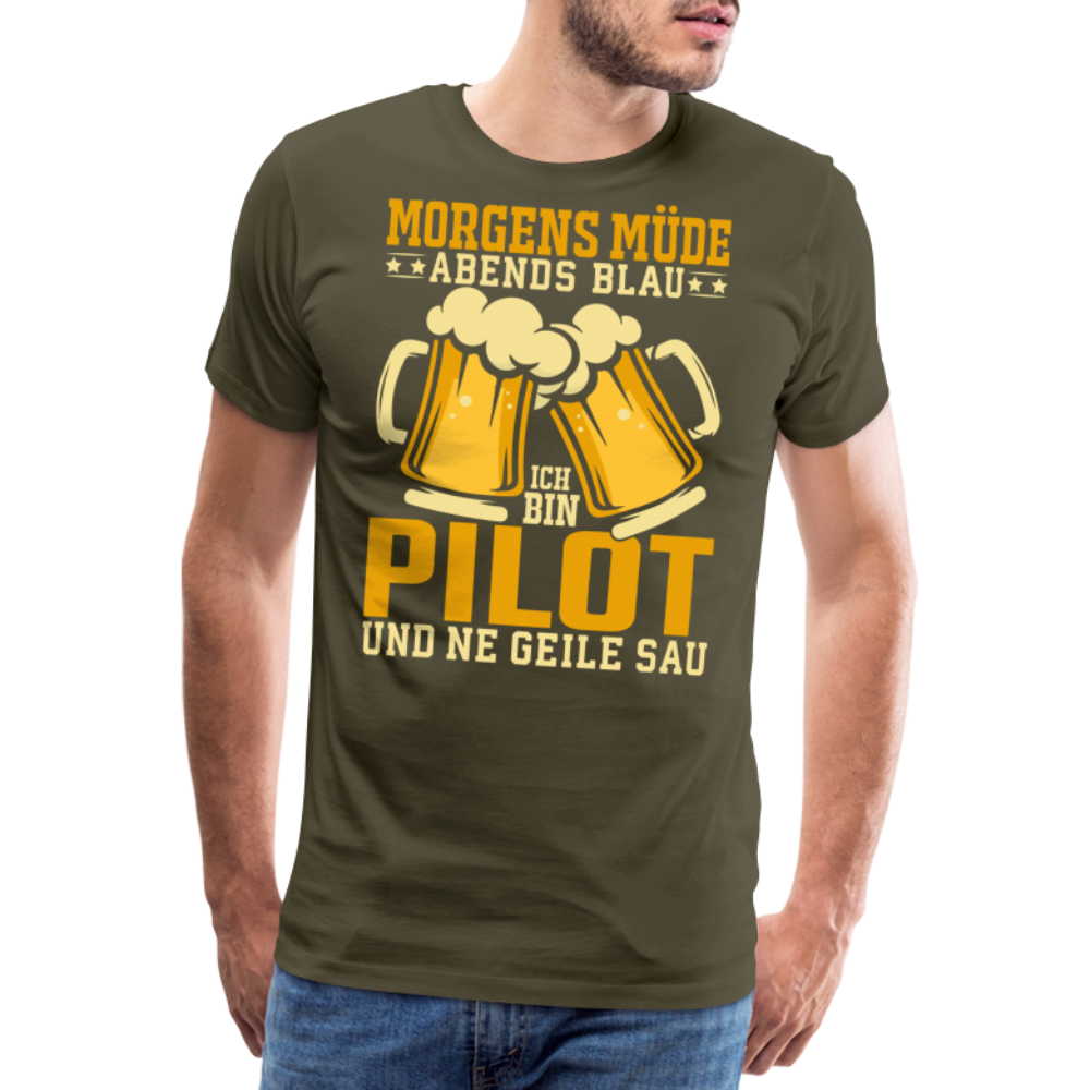 Morgens Müde Abends blau Pilot Bier lustiges Premium T-Shirt Herren - Khaki