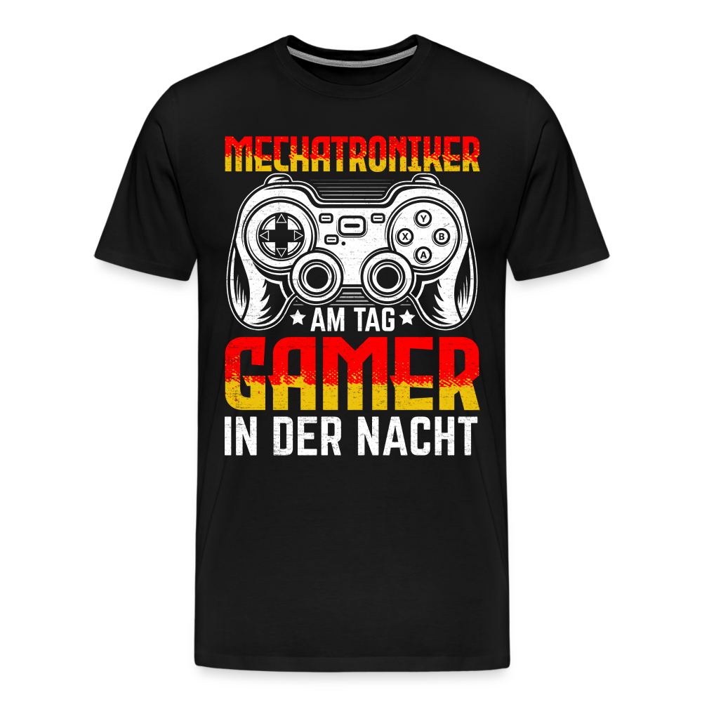 Mechatroniker am Tag Gamer in der Nacht lustiges Premium T-Shirt Herren - Schwarz