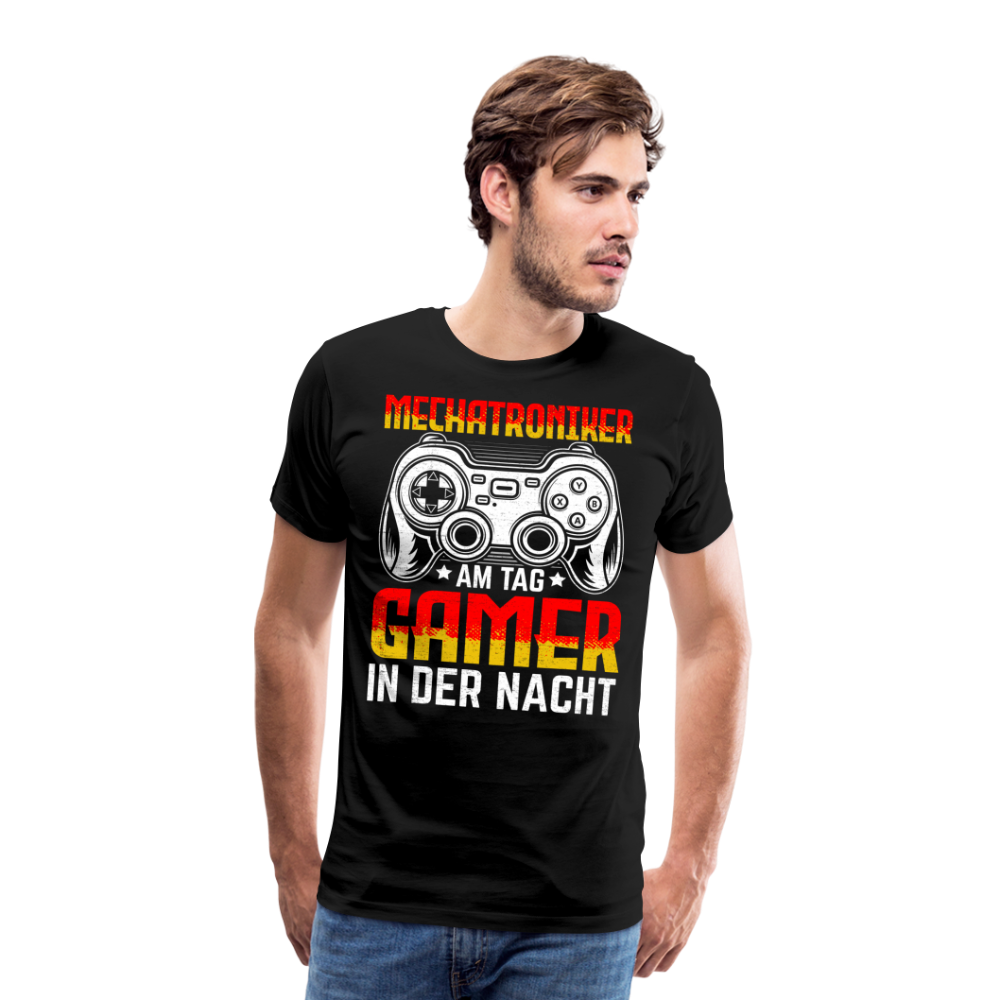 Mechatroniker am Tag Gamer in der Nacht lustiges Premium T-Shirt Herren - Schwarz