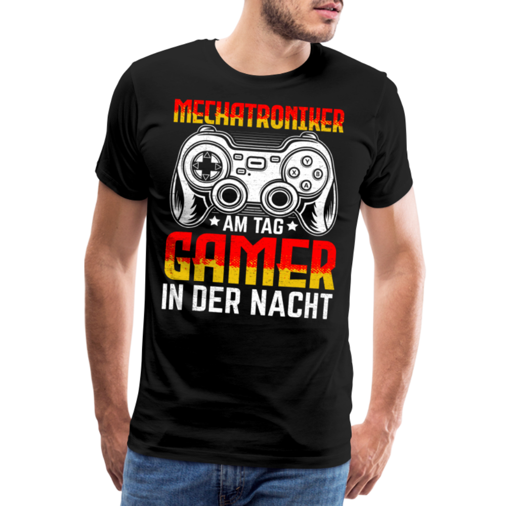 Mechatroniker am Tag Gamer in der Nacht lustiges Premium T-Shirt Herren - Schwarz