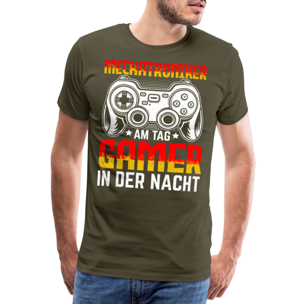 Mechatroniker am Tag Gamer in der Nacht lustiges Premium T-Shirt Herren - Khaki