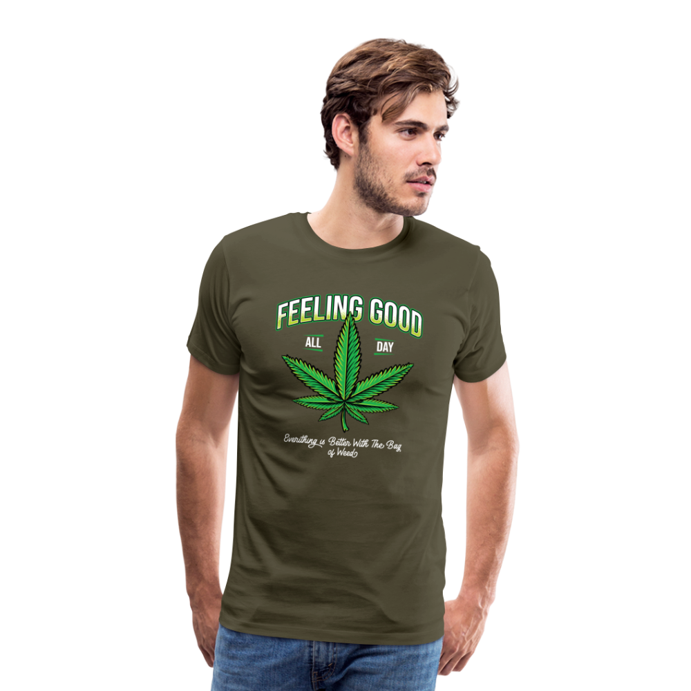 Cannabis Feeling good Bong Hanfblatt Weed lustiges Premium T-Shirt Herren - Khaki