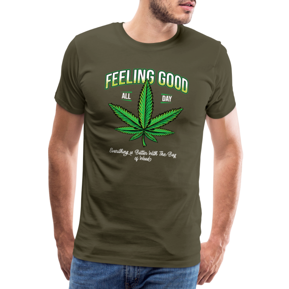 Cannabis Feeling good Bong Hanfblatt Weed lustiges Premium T-Shirt Herren - Khaki