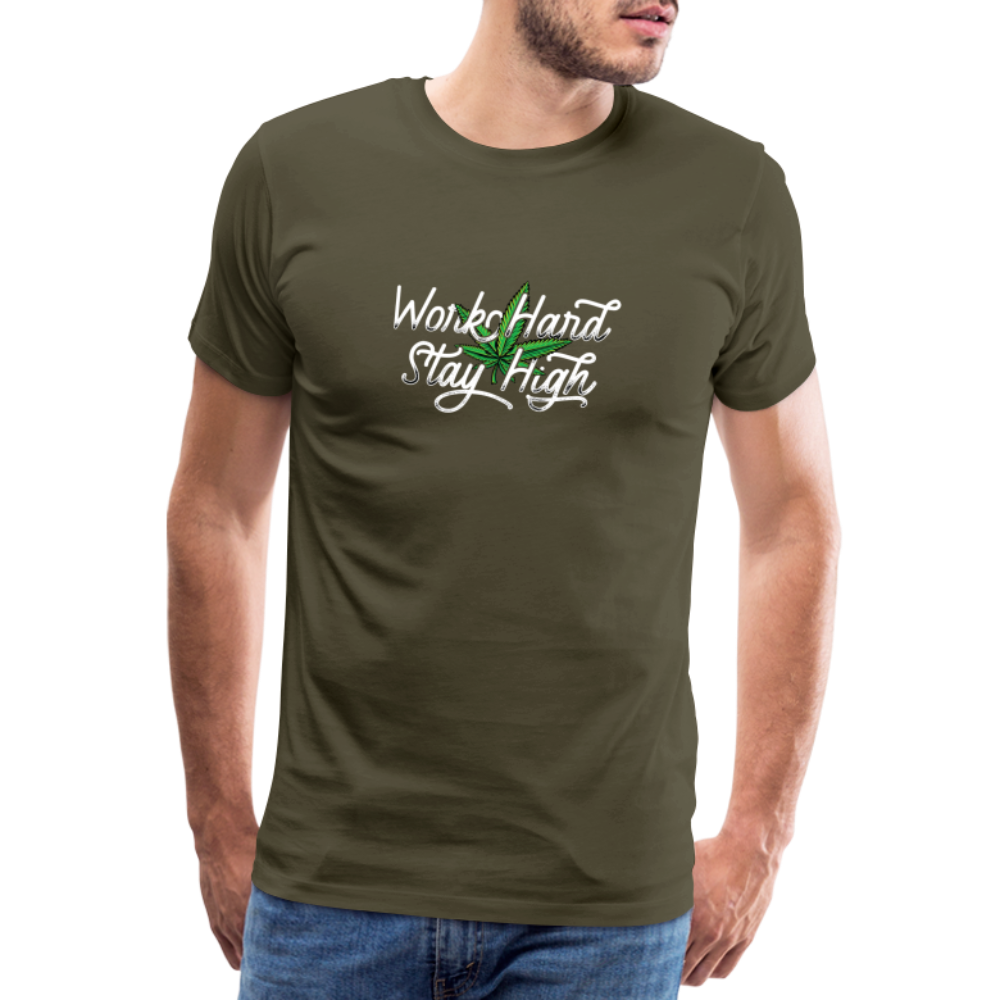 Cannabis stay High Bong Hanfblatt Weed lustiges Premium T-Shirt Herren - Khaki