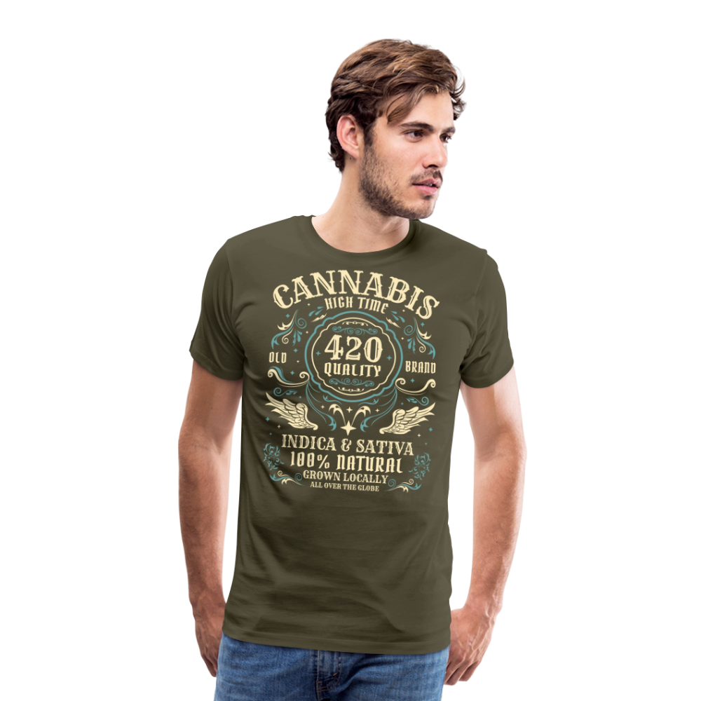 Cannabis Hightime Hanfblatt Weed lustiges Premium T-Shirt Herren - Khaki