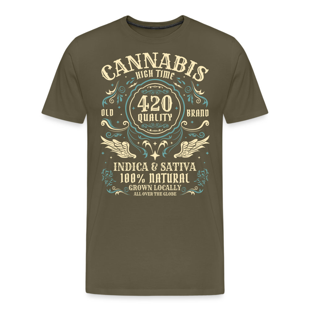 Cannabis Hightime Hanfblatt Weed lustiges Premium T-Shirt Herren - Khaki