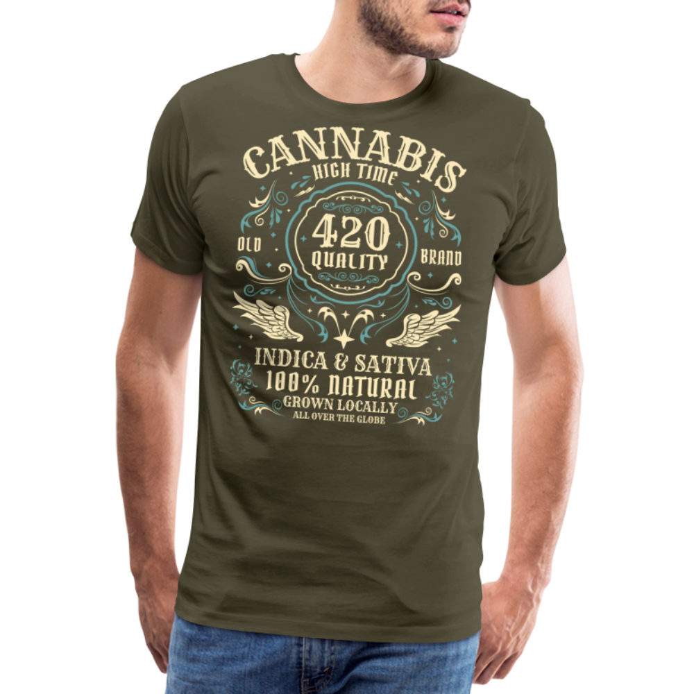 Cannabis Hightime Hanfblatt Weed lustiges Premium T-Shirt Herren - Khaki