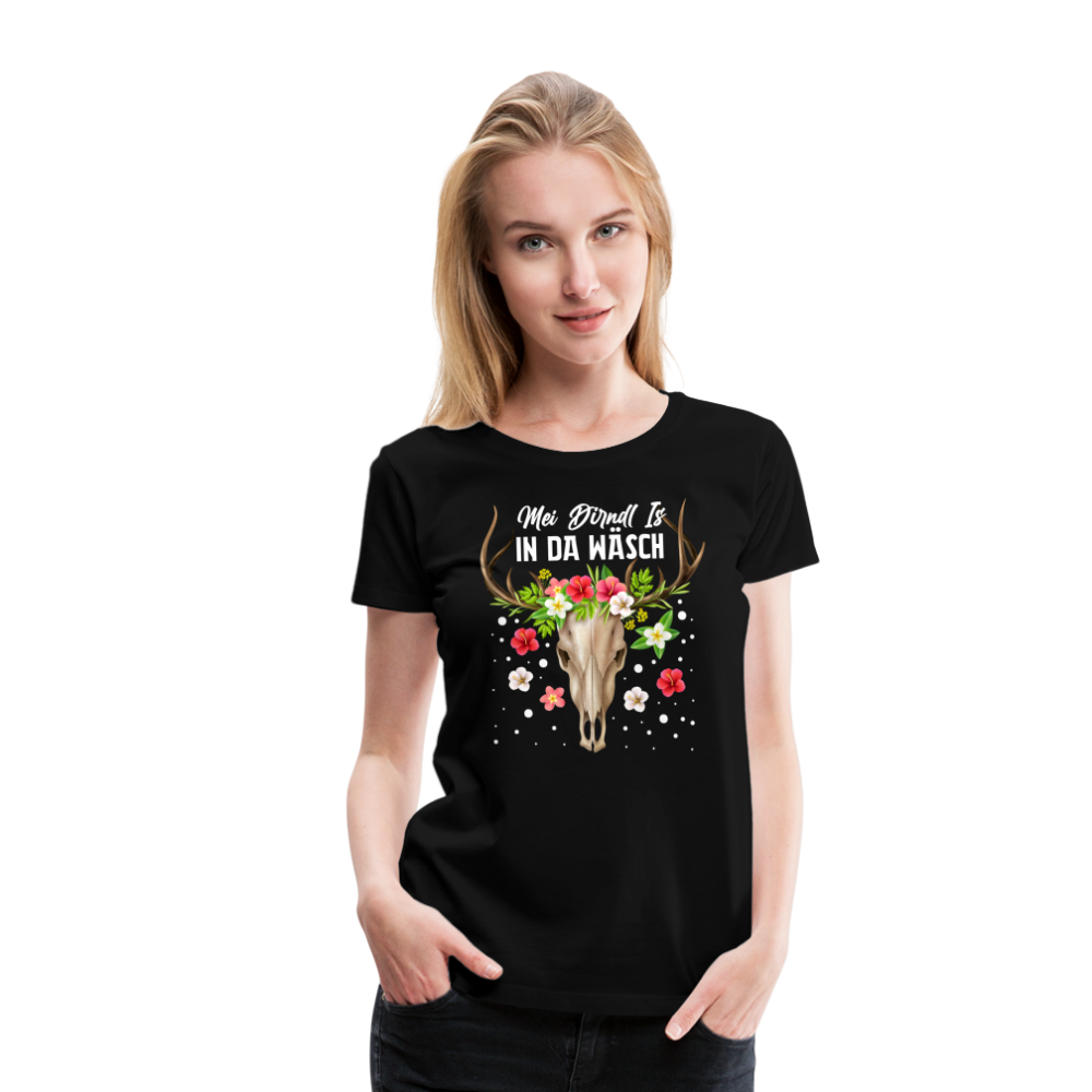 mei Dirndl is in da Wäsch Oktoberfest lustiges Premium T-Shirt Damen - Schwarz