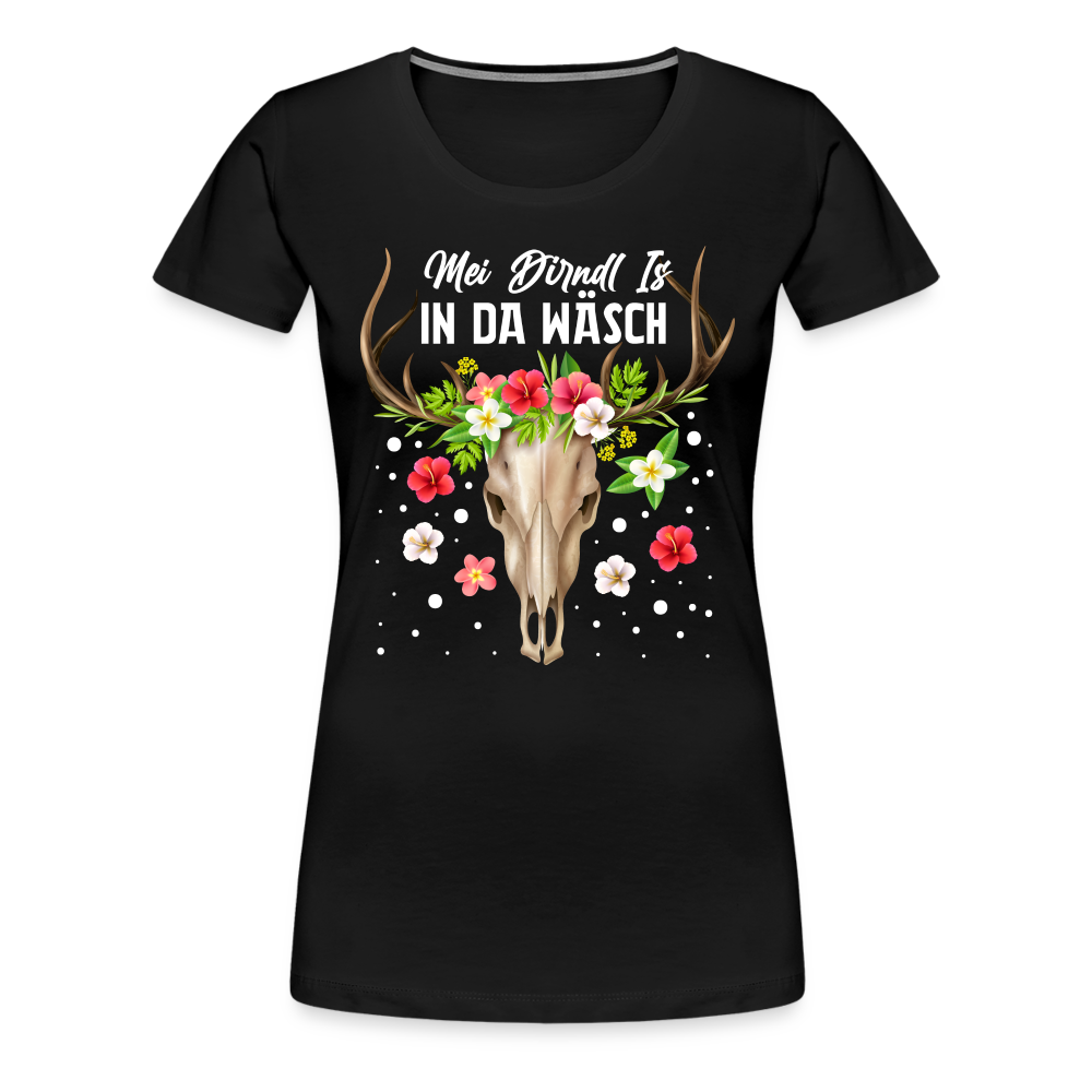 mei Dirndl is in da Wäsch Oktoberfest lustiges Premium T-Shirt Damen - Schwarz