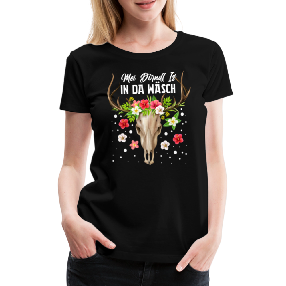 mei Dirndl is in da Wäsch Oktoberfest lustiges Premium T-Shirt Damen - Schwarz